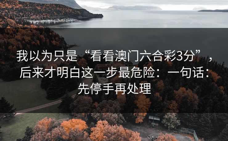 我以为只是“看看澳门六合彩3分”，后来才明白这一步最危险：一句话：先停手再处理