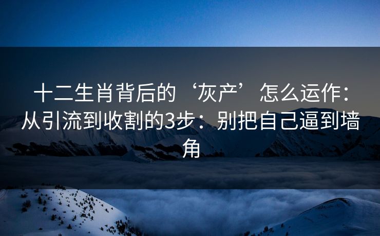 十二生肖背后的‘灰产’怎么运作：从引流到收割的3步：别把自己逼到墙角