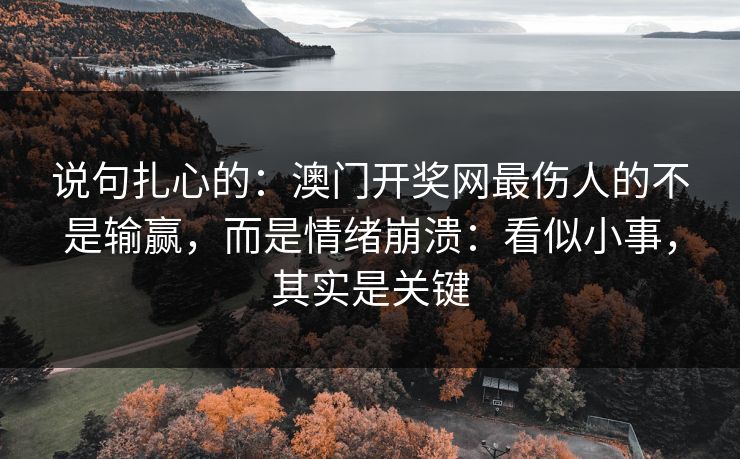 说句扎心的：澳门开奖网最伤人的不是输赢，而是情绪崩溃：看似小事，其实是关键